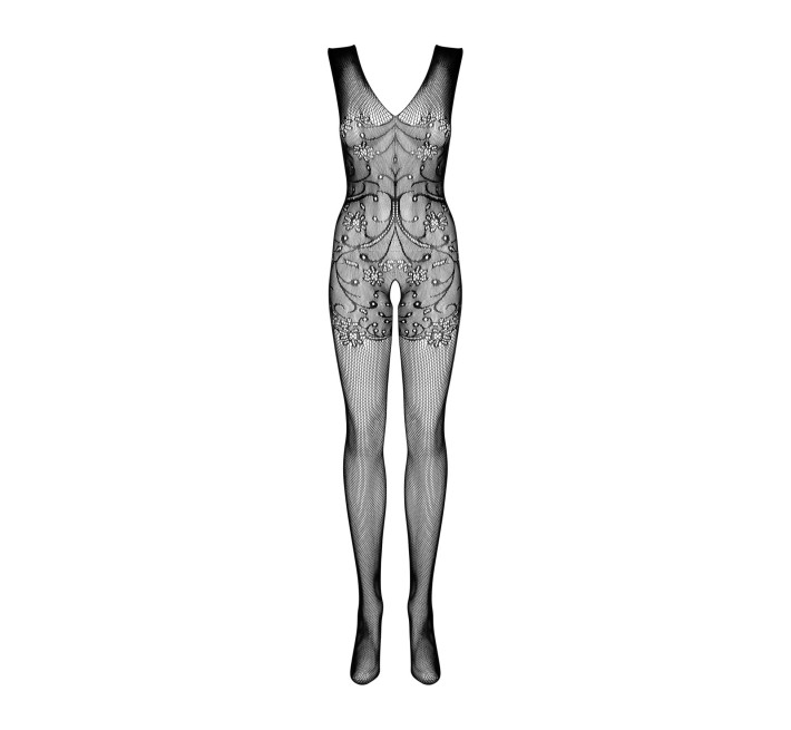 Бодістокінг Obsessive Bodystocking F234 абстрактний малюнок, глибоке декольте black S/M/L