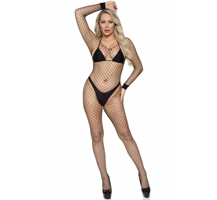 Бодістокінг у велику сітку Leg Avenue Long Sleeved Bodystocking Black One size