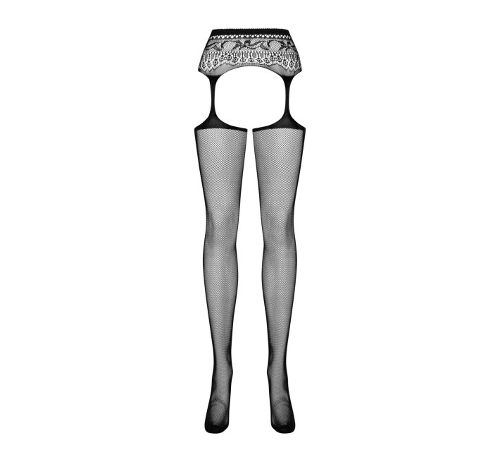 Сетчатые чулки-стокинги с кружевным поясом Obsessive Garter stockings S307 черные S/M/L
