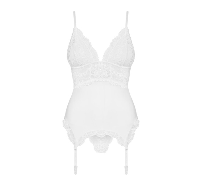 Сатиновый кружевной корсет Obsessive 810-COR-2 babydoll & thong корсет, танга, белый L/XL