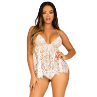 Сорочка беби-долл Leg Avenue Floral lace babydoll & string White S, стринги