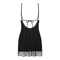 Пеньюар Obsessive Lobellis chemise & thong, XL/2XL, черный, кружевная отделка, стринги в комплекте