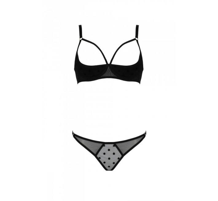 Эротический комплект Passion MARINA SET WITH OPEN BRA, S/M, black, открытые чашки
