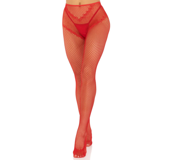 Панчохи Leg Avenue Crotchless Net Tights with Heart Backseam Red One Size