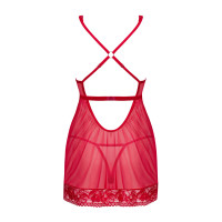Прозрачная рубашка беби-долл Obsessive Lacelove babydoll & thong красная XL/2XL