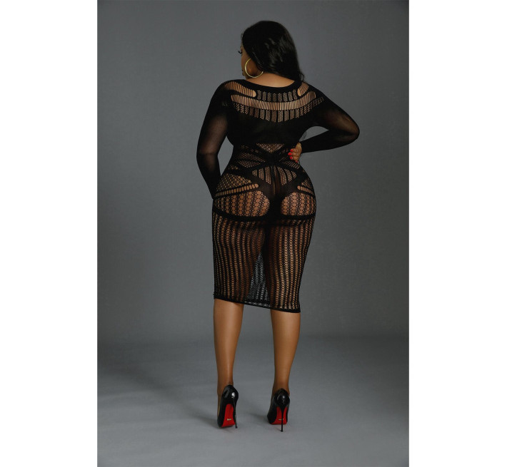 Сукня-бодістокінг Moonlight Plus Model 03 Black XL-XXXL, міді, довгий рукав