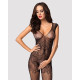 Бодістокінг Obsessive Bodystocking F234 абстрактний малюнок, глибоке декольте black S/M/L