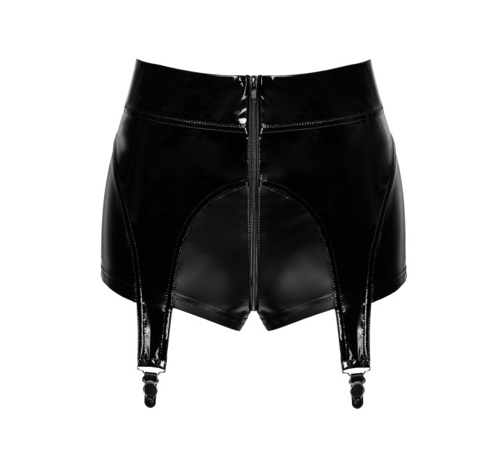 Шортики Noir Handmade F325 Glam, XL, black, винил, высокая талия, крепления для чулок, с доступом