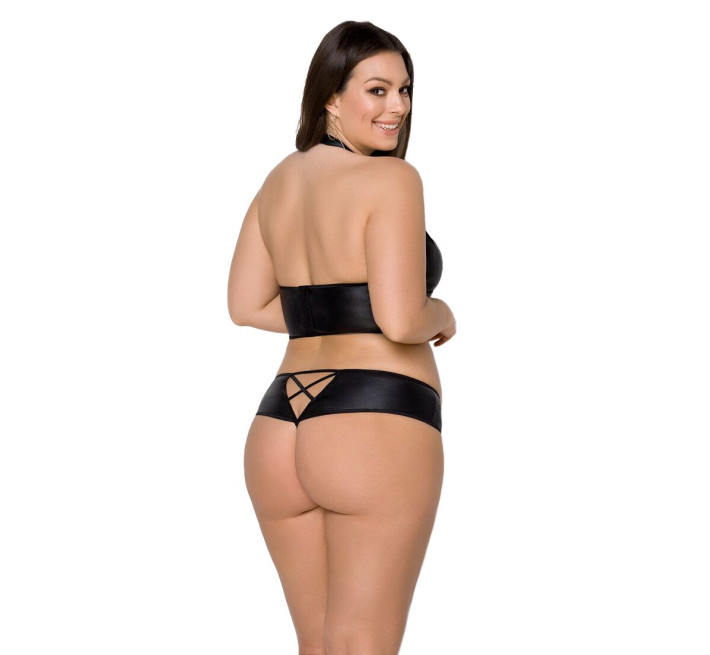 Комплект из эко-кожи Passion Nancy Bikini 6XL/7XL black, бра и трусики с имитацией шнуровки