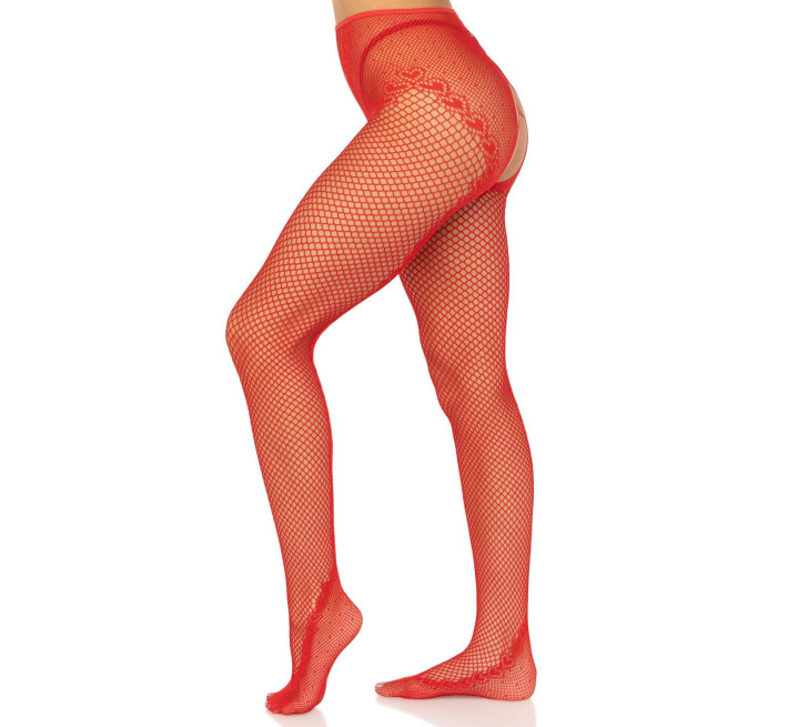 Панчохи Leg Avenue Crotchless Net Tights with Heart Backseam Red One Size