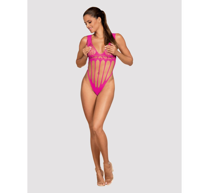 Сітчастий бодістокінг із поздовжніми вирізами Obsessive B121 teddy рожевий S/M/L