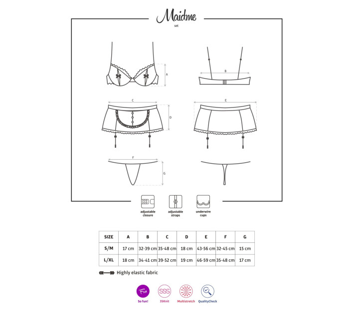 Эротический костюм горничной Obsessive Maidme set 5pcs черно-белый L/XL