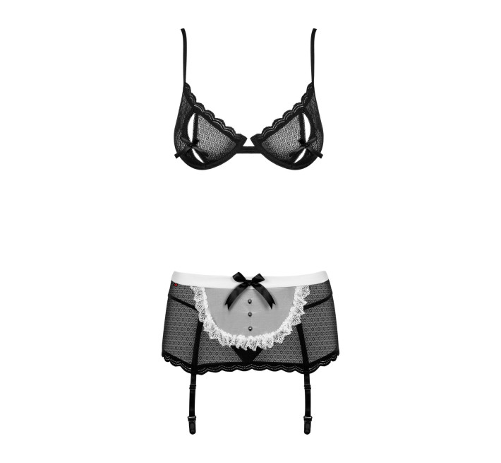 Эротический костюм горничной Obsessive Maidme set 5pcs черно-белый L/XL