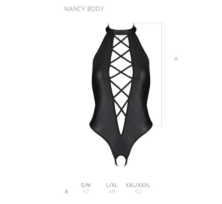 Боді з еко-шкіри з імітацією шнурівки та відкритим доступом Passion Nancy Body black XXL/XXXL