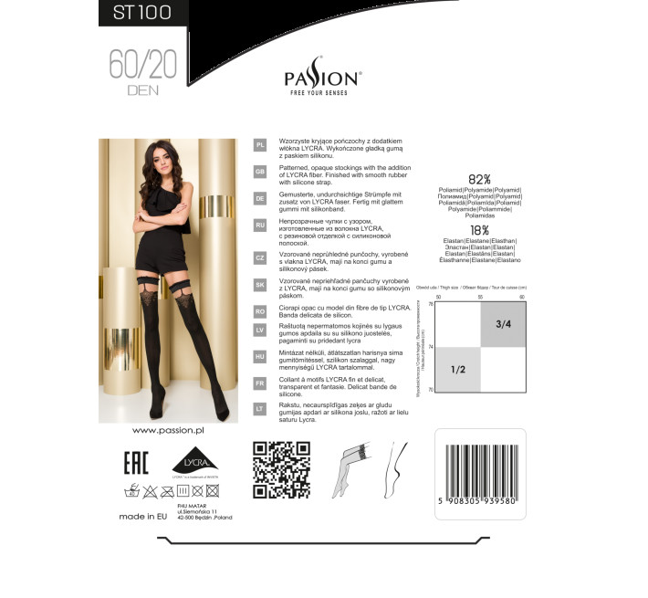 Плотные чулки Passion ST100 3/4 Красные