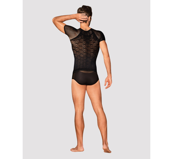 Мужская полупрозрачная футболка с орнаментом Obsessive T102 T-shirt S/M/L, черная