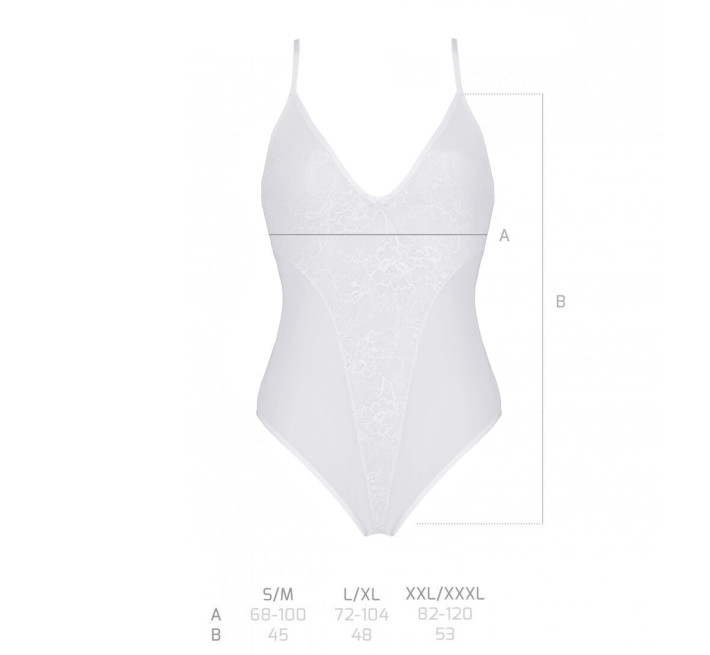 Боді з ажурним декором та відкритим кроком Passion Ursula Body white L/XL