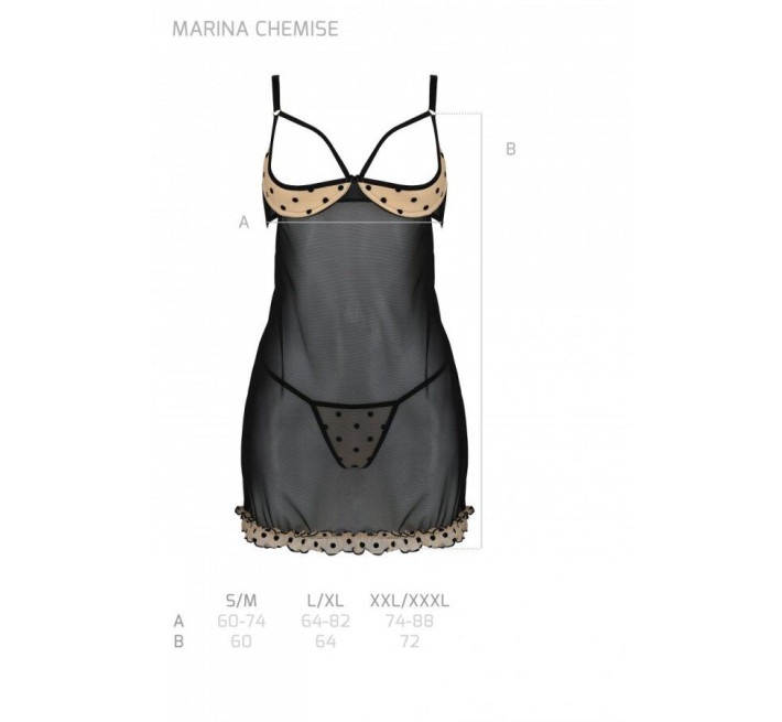 Эротический пеньюар Passion MARINA CHEMISE, S/M, beige