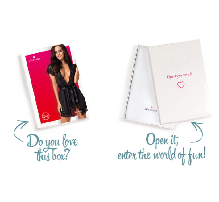 Сатиновый открытый пеньюар на поясе Obsessive 810-PEI–1 peignoir black черный S/M