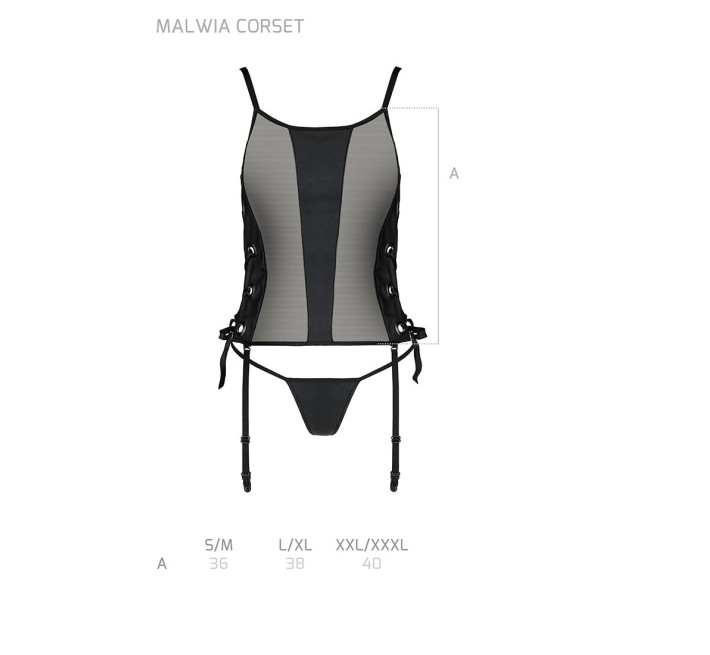 Сітчастий корсет з екошкіри Passion Malwia Corset black XXL/XXXL