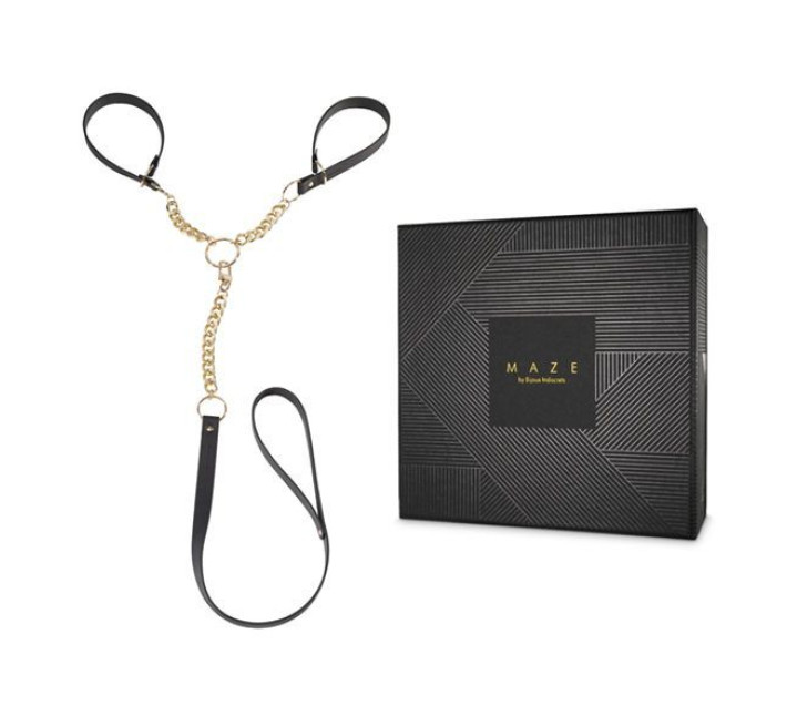 Наручники с поводком Bijoux Indiscrets MAZE T-Restraints Черные