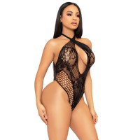 Мереживне тедді Leg Avenue Lace and net halter teddy Black One size