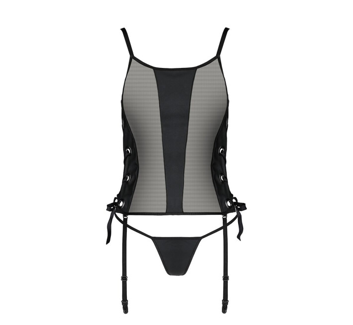 Сітчастий корсет з екошкіри Passion Malwia Corset black XXL/XXXL