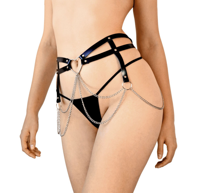 Шкіряний пояс декорований ланцюжками Art of Sex - Becky, розмір XS-M, колір Чорний