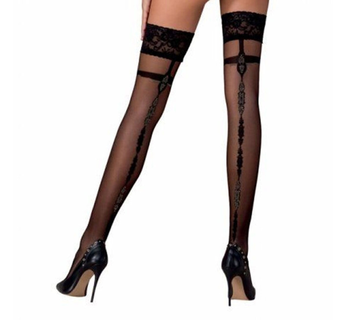 Чулки с узорным швом позади Passion ST114 nero 5 (20 den)