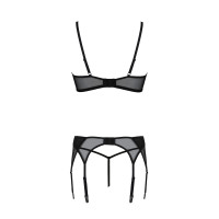 Комплект Passion LEAFA SET black S/M, кружево+сетка, бюстгальтер на косточках, стринги, пояс для чулок