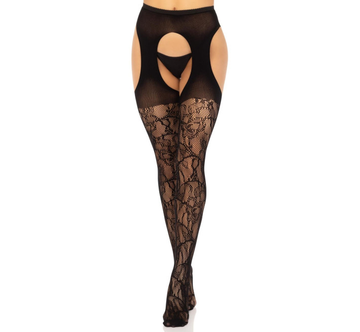 Панчохи Leg Avenue Eyelet lace suspender hose Black One Size