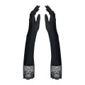 Високі рукавички з каменями та мереживом Obsessive Miamor gloves, чорні One size