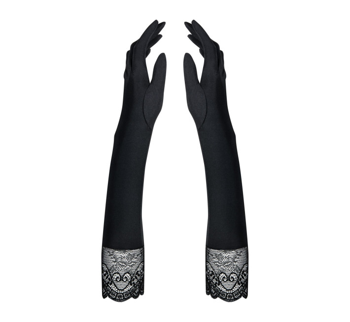 Високі рукавички з каменями та мереживом Obsessive Miamor gloves, чорні One size
