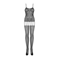 Бодистокинг Obsessive Bodystocking F235 тонкие подвязки, нежный декор, сеточка black S/M/L