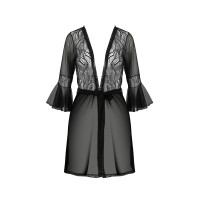 Пеньюар Passion LEAFA PEIGNOIR black, XXL/XXXL, длина чуть выше колена, широкие рукава, завязывается на пояс
