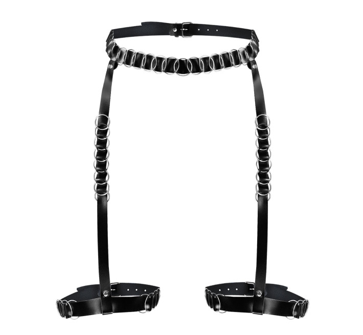 Гартери прикрашені кільцями Art of Sex - Geneva, Натуральна шкіра, Розмір XS-M