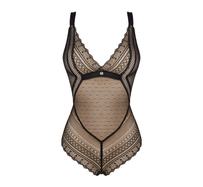 Кружевное боди с декольте Obsessive Estiqua teddy черное M/L