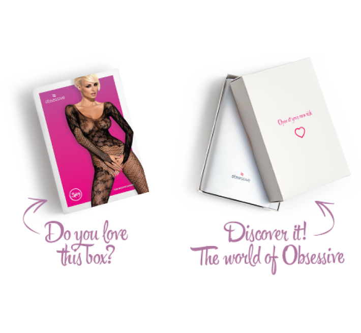 Бодістокінг Obsessive Bodystocking F210 рукава-мітенки, сітка, кольорове мереживо black S/M/L