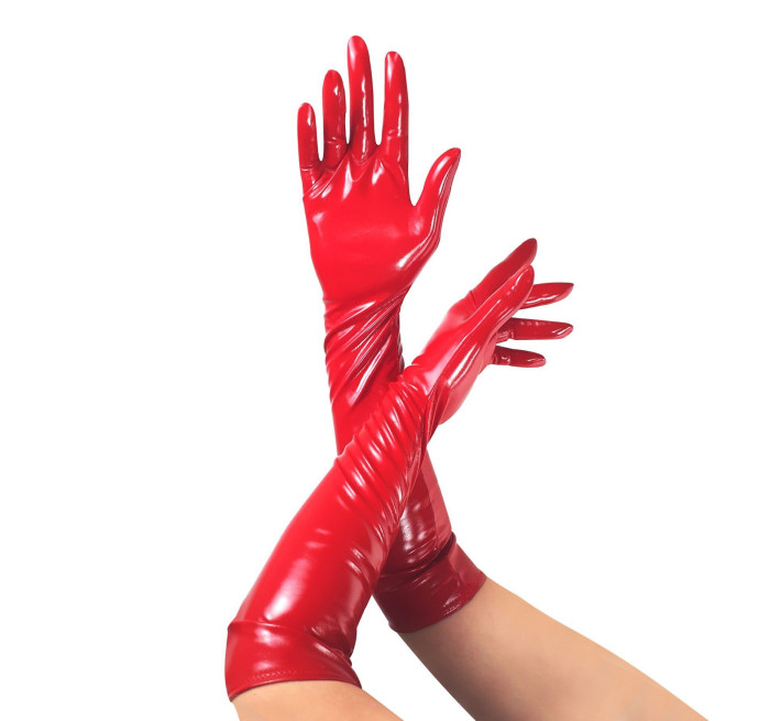 Глянцевые перчатки виниловые Art of Sex - Lora, размер M, цвет Красный