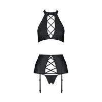 Комплект з еко-шкіри з імітацією шнурівки Passion Nancy Set black 4XL/5XL