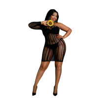 Сукня-бодістокінг Moonlight Plus Model 05 Black XL-XXXL, закрите одне плече та рукав Сукня-бодістокінг Moonlight Plus Model 05 Black XL-XXXL, закрите одне плече та рукав