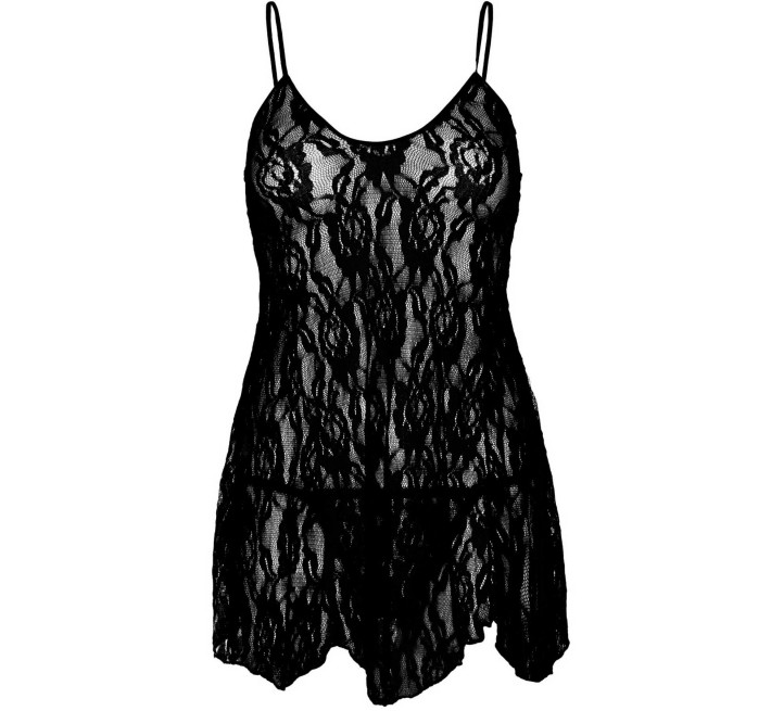 Сорочка бебі-дол Leg Avenue Rose Lace Flair Chemise Black, One Size