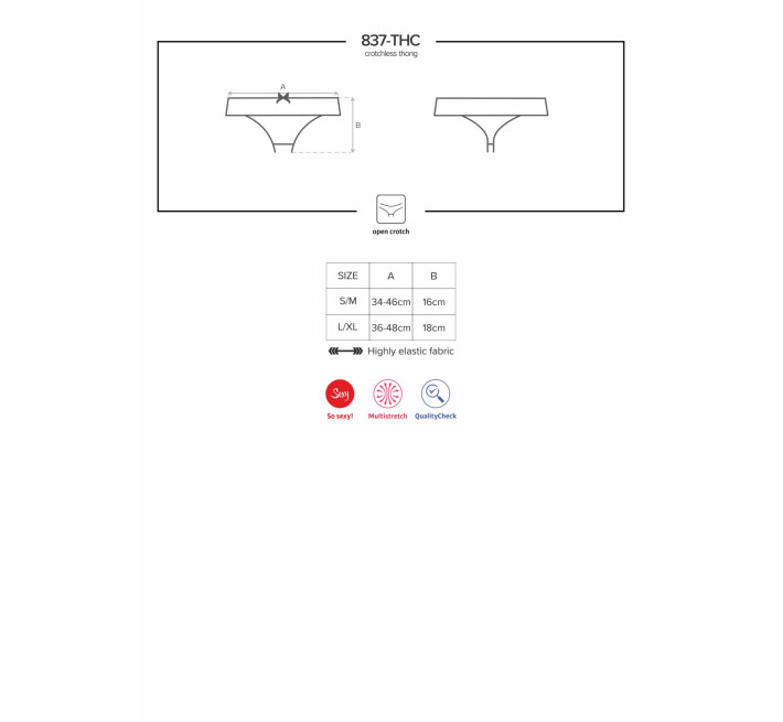 Мереживні танги з доступом Obsessive 837-THC-1 чорні S/M