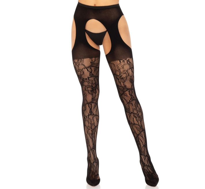 Панчохи Leg Avenue Eyelet lace suspender hose Black One Size