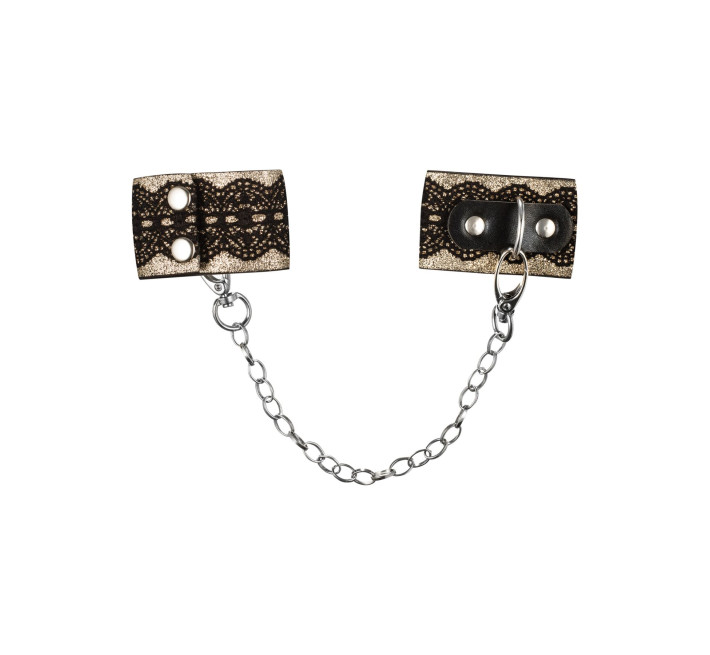 Наручники с блестками и цепью Obsessive A746, черно-золотые.