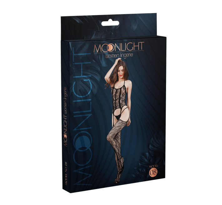 Бодістокінг з доступом Moonlight Model 08 Black XS-L, імітація корсета та панчіх на підв’язках