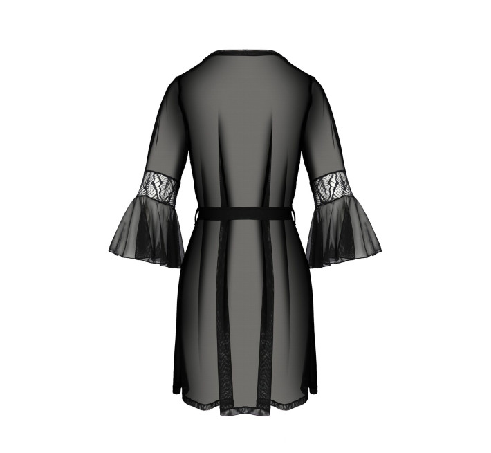 Пеньюар Passion LEAFA PEIGNOIR black, XXL/XXXL, длина чуть выше колена, широкие рукава, завязывается на пояс