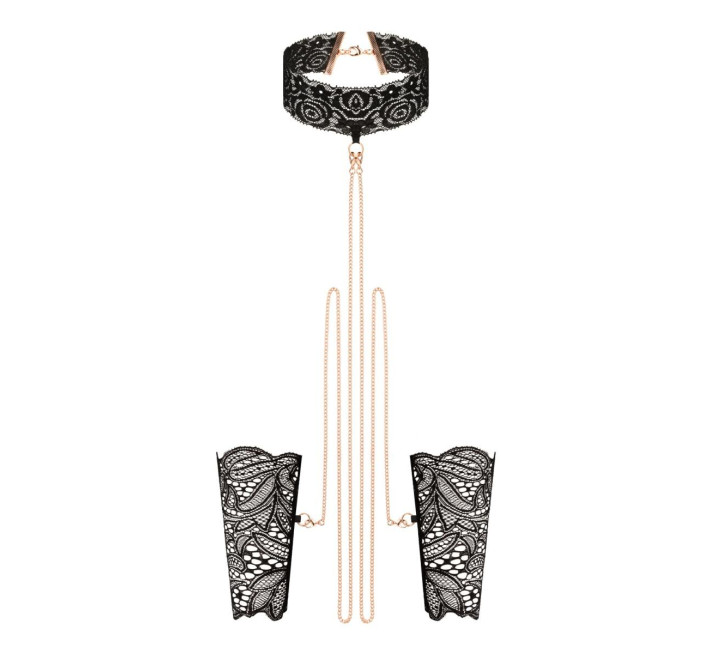 Мереживні наручники та комір Rosy Gold - Lace Cuffs and Collar - Black