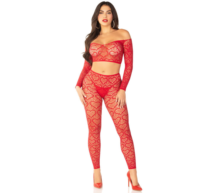 Комплект Leg Avenue Off The Shoulder Top and Footless Tights One Size, Red