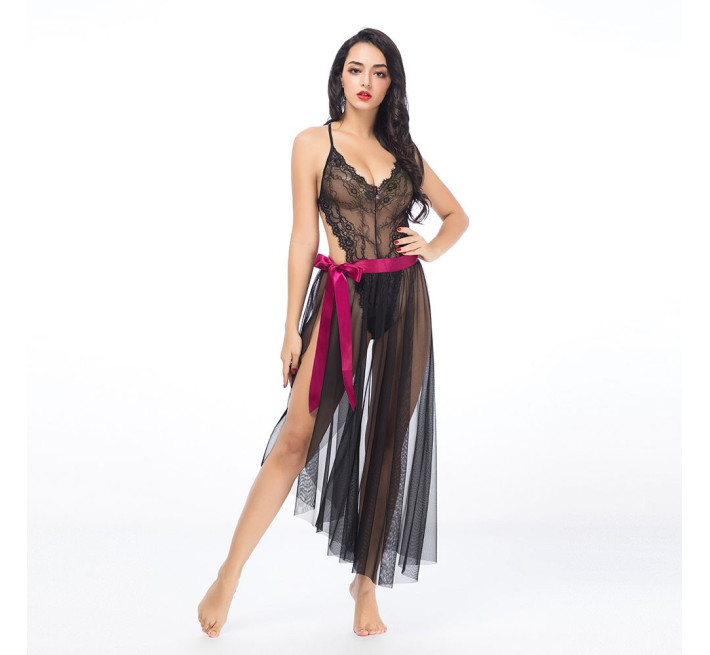 Эротический полупрозрачный комплект JSY боди с юбкой Черный S/M